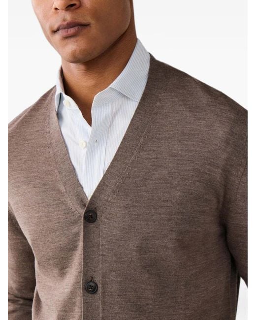 Hackett Brown Merino Wool Cardigan for men
