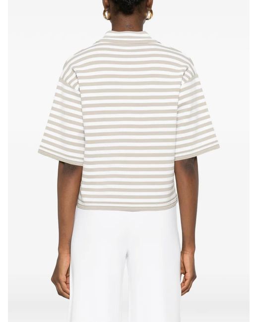 Max Mara White Striped V-Neck T-Shirt