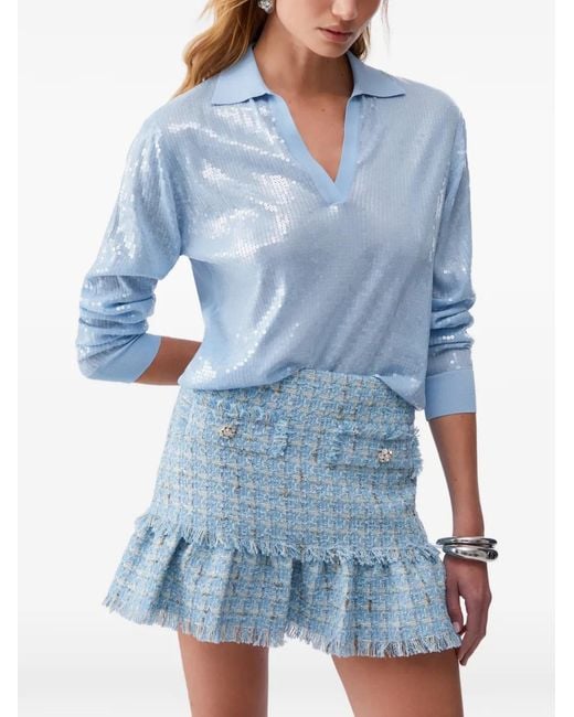 Liu Jo Blue Sequin V-Neck Sweater