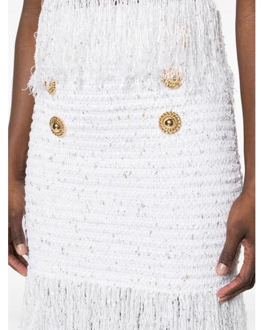 Balmain Tweed Rok Met 6 Knopen En Franje in het White