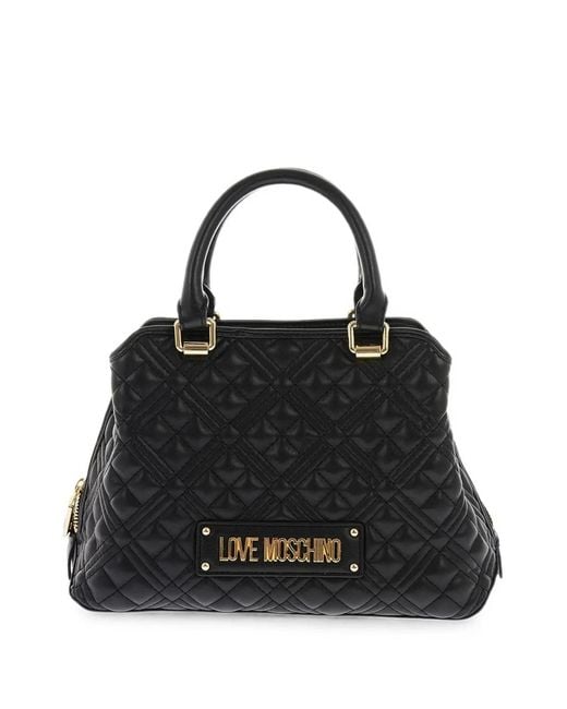 Moschino Black Quilted Logo-Plaque Tote Bag