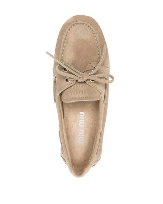Miu Miu Brown Logo-Embossed Suede Loafers