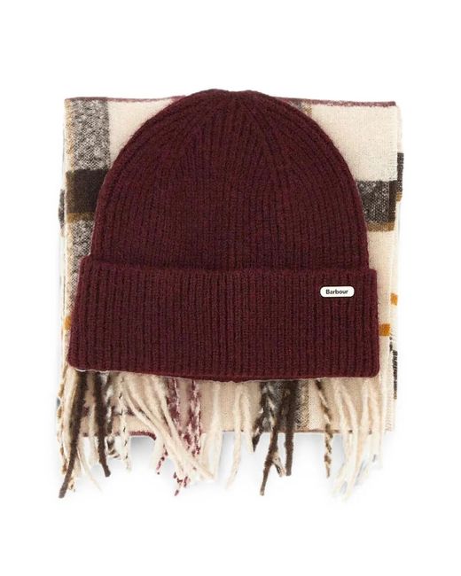 Barbour Purple Olivia Fringed Scarf And Beanie Hat Set