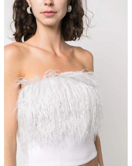 Patrizia Pepe White Fur-Detailing Strapless Top
