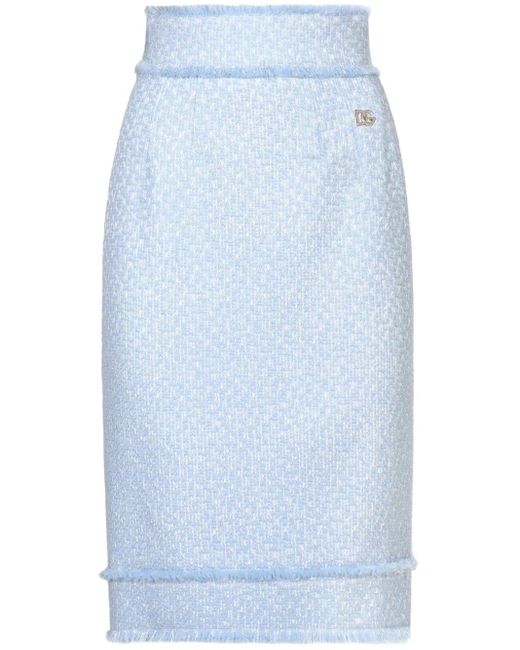 Dolce & Gabbana Blue Dna Appliqué-Logo Tweed Straight Skirt