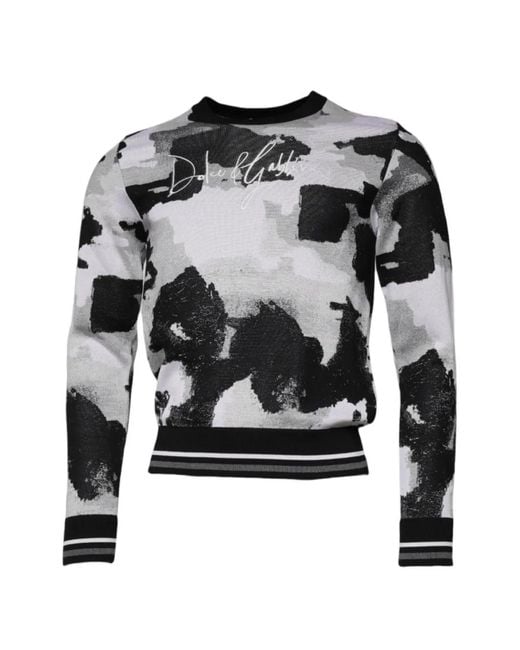 Dolce & Gabbana Black Camouflage-Print Embroidered-Logo Sweater for men