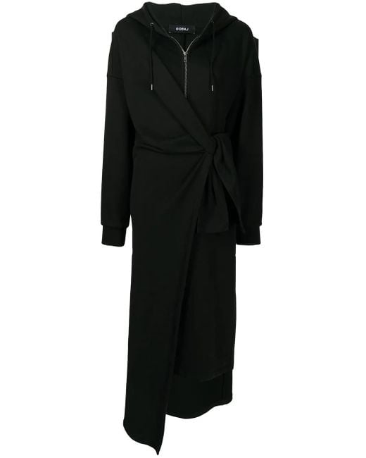Goen.J Black Knot-Detail Hooded Dress