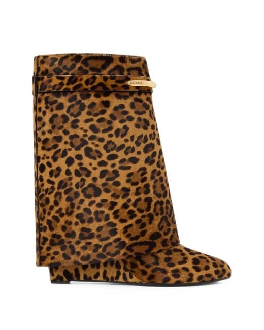 Givenchy Brown Shark Pinch Leopard-Print Ankle Boots