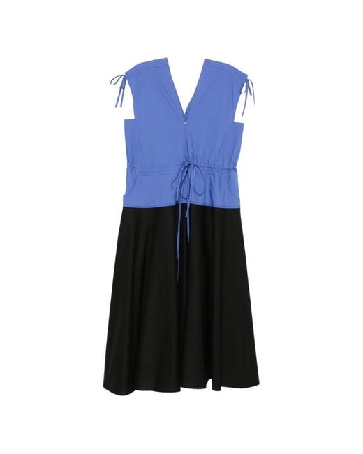 Psophia Blue Tie-Sleeves V-Neck Dress