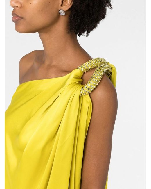 Stella McCartney Yellow Long One-shoulder Crystal Embellishments Dress