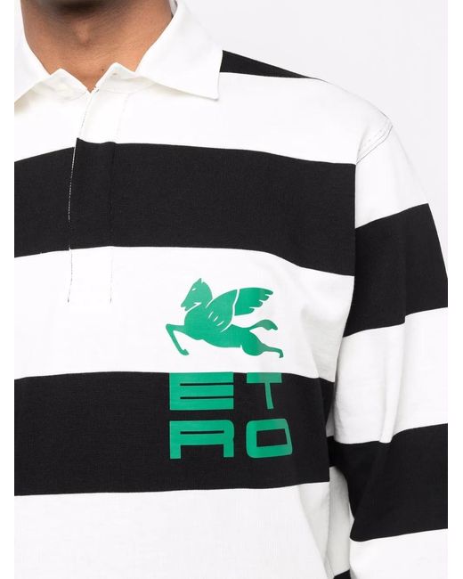 Etro Black Cotton Long Sleeve Polo Shirt for men