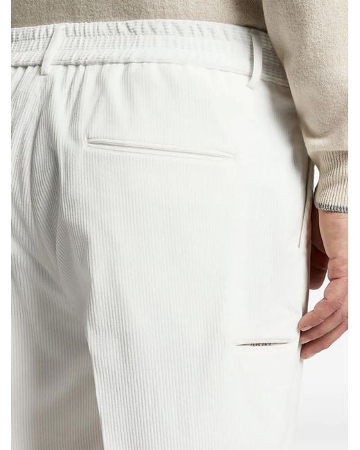 Peserico White Corduroy Elasticated-Waist Trousers for men
