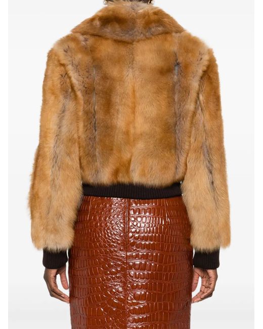 Saint Laurent Brown Leather-Trimmed Shearling Bomber Jacket