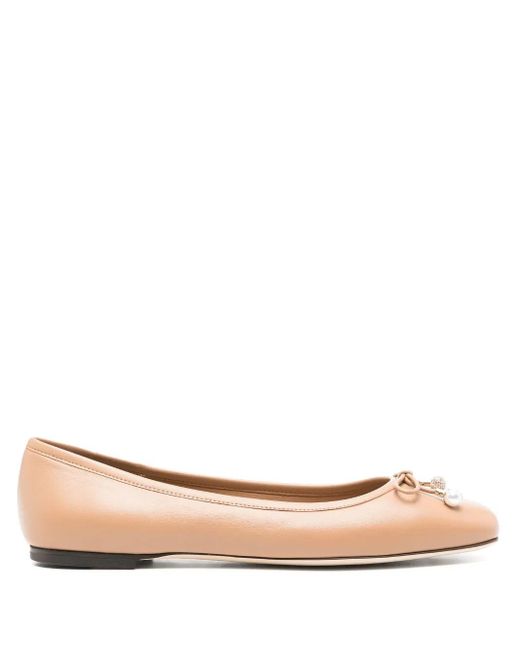 Jimmy Choo Natural Neutral Elme Leather Ballet Pumps