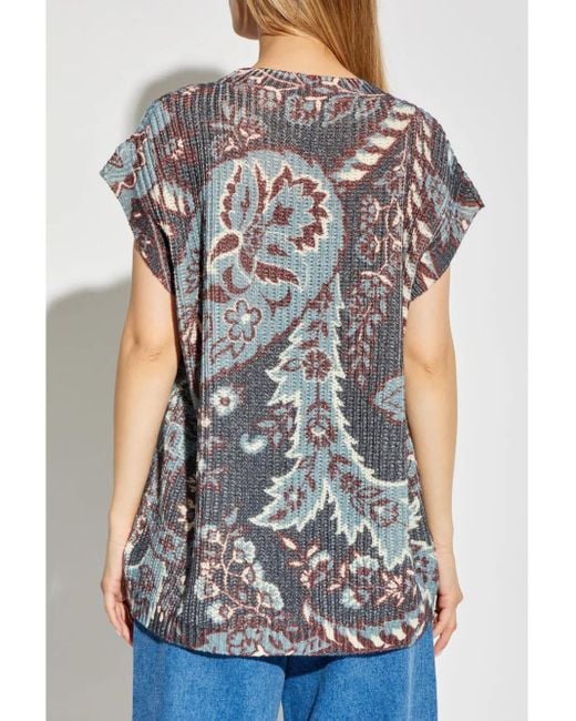 Etro Gray Paisley-Print Wool Top
