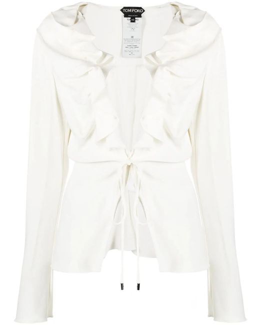 Tom Ford White Tie-Fastening Long-Sleeve Top