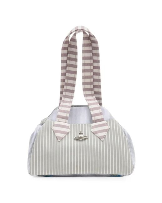 Vivienne Westwood White Medium Yasmine Archive Striped Tote Bag