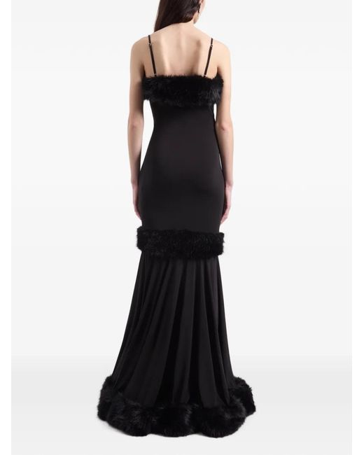 Nina Ricci Black Faux-Fur Trim Maxi Dress