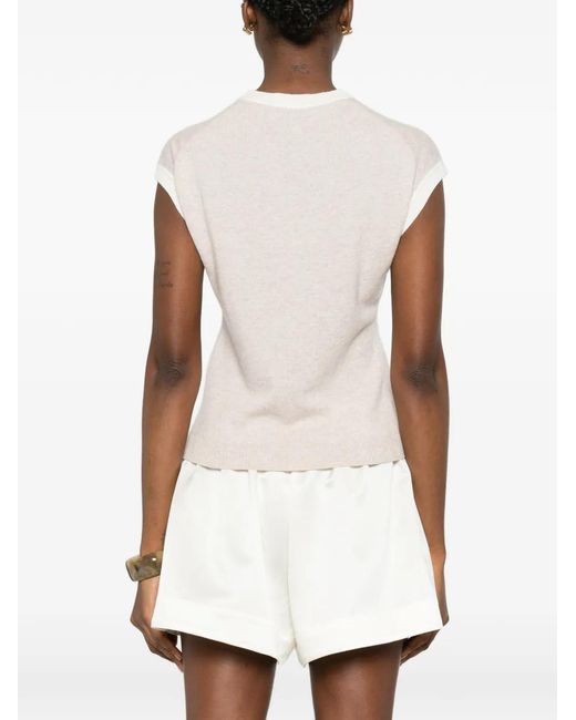 Bompard White Contrasting-Trim Short-Sleeve Vest
