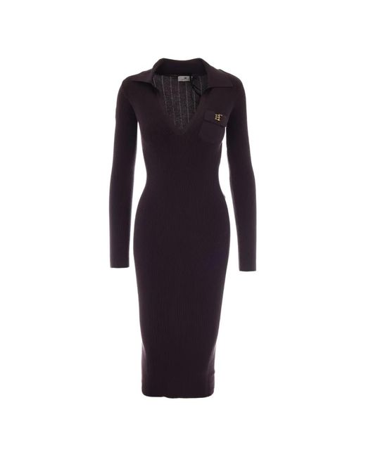 Elisabetta Franchi Blue Ribbed-Knit Midi Dress