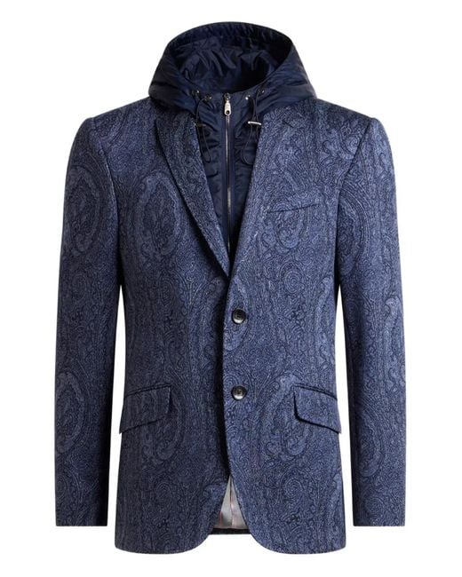 Etro Blue Arnica Motif Jacquard Jacket for men