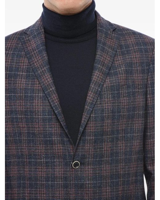 Corneliani Blue Check-Pattern Single-Breasted Blazer for men
