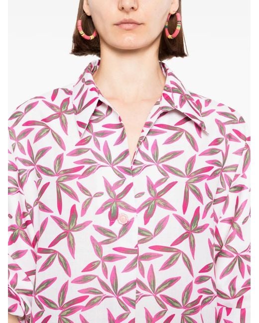 BLAKLACE Pink Puffed-Sleeve Printed Blouse
