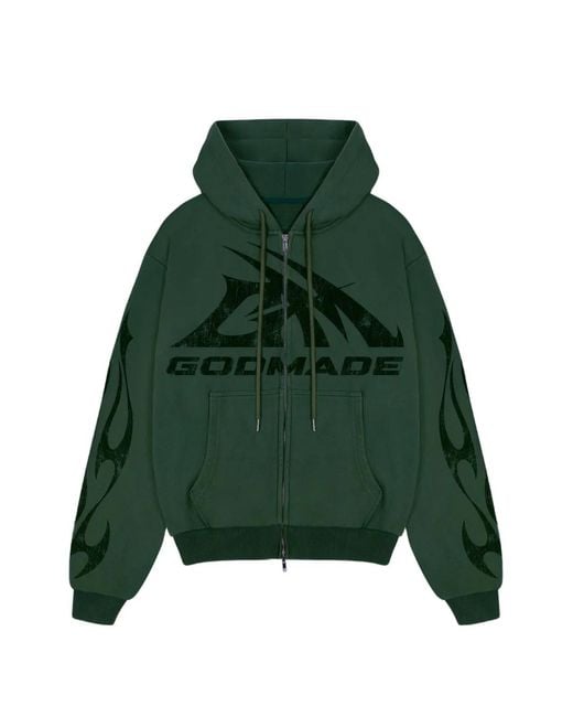 GODMADE Green Logo-Print Flame-Detail Hoodie for men