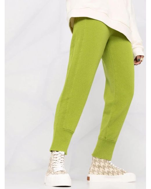 Alberta Ferretti Green Ribbed-Detailing Knitted Joggers