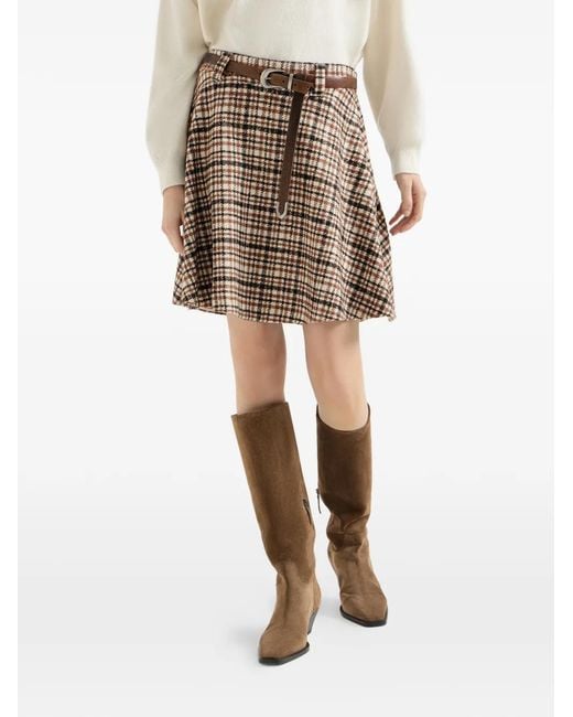 Brunello Cucinelli Natural Comfort Checked Wool And Alpaca Mini Circle Skirt
