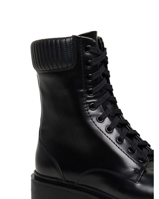 Santoni Black Lace-up Leather Ankle Boots