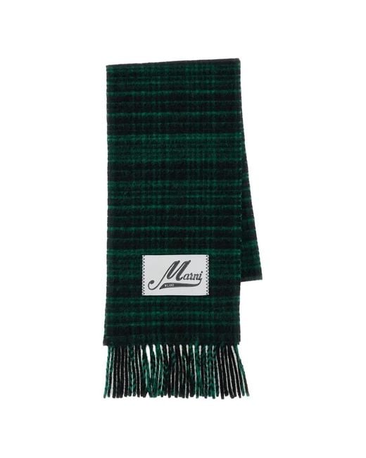 Marni Green Écharpe Frangée À Carreaux