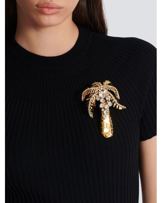 Balmain Metallic Palm Tree Crystal-embellished Brooch