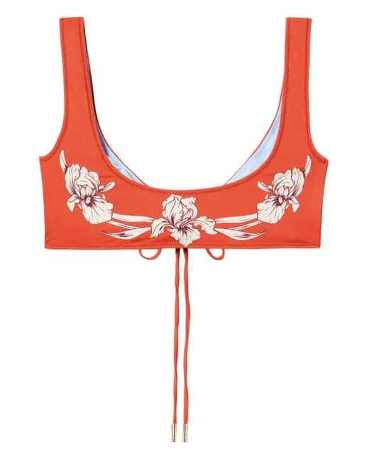 LaDoubleJ Red Floral-Print Bikini Top