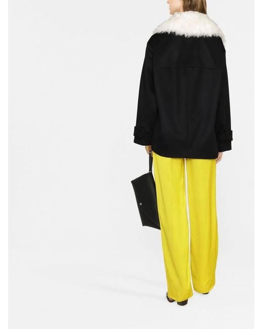 Stella McCartney Black Faux-Fur Collar Wool Coat