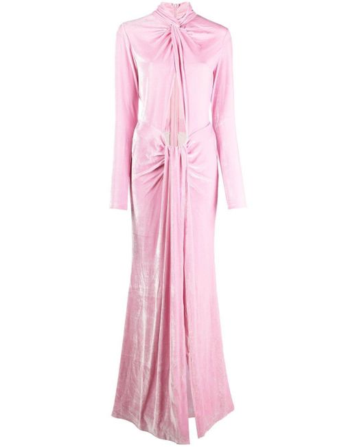 Blumarine Silk Cut-on Draped Maxi Dress in Pink | Lyst