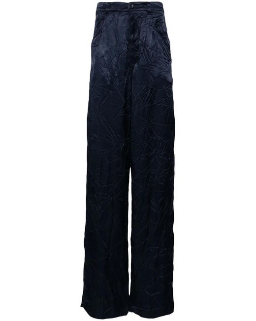 Balenciaga Blue Crinkled-Finish Wide-Leg Trousers for men