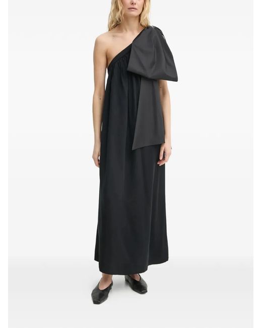 Sleeper Black Bow One-Shoulder Midi Dress