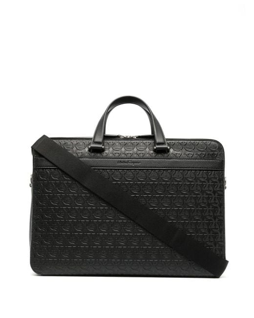 Ferragamo Leather Embossed Monogram Briefcase in Black for Men Lyst