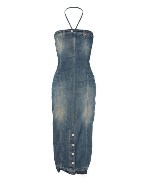 Moschino Blue Halterneck Denim Midi Dress
