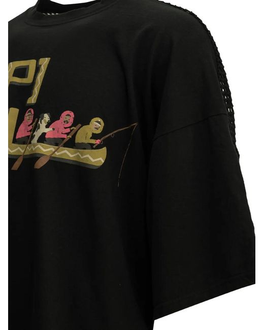 Kapital Black Mesh-Back Logo-Print T-Shirt for men