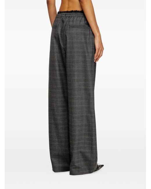 DIESEL Gray Elastic-Waist Checked Straight Trousers