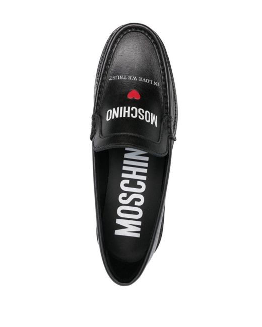 Moschino Black Logo-print Leather Loafers