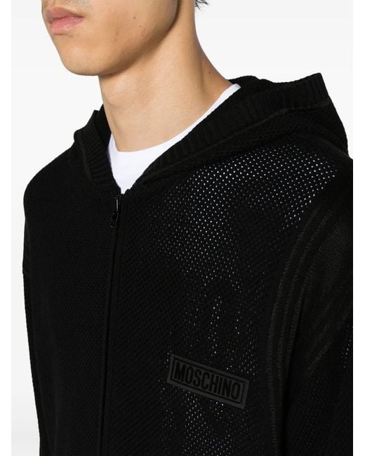 Moschino Black Logo-Patch Open-Knit Hoodie for men