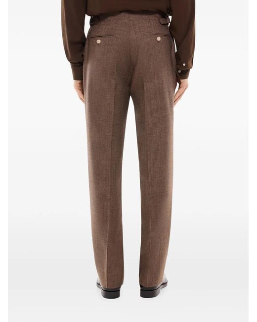 Fursac Brown Pleated Wool Trousers for men