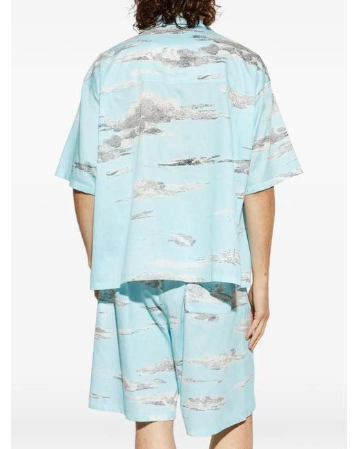 Moschino Blue Cloud-Print Camp-Collar Shirt for men