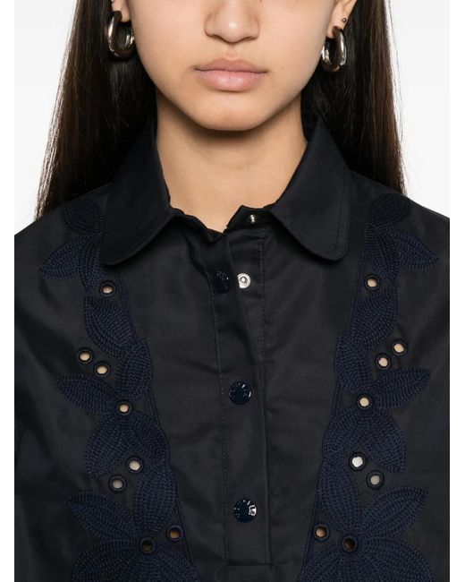 Moncler Black Broderie-Anglaise Short-Sleeve Mini Dress