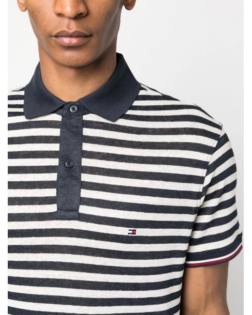 Tommy Hilfiger Blue Logo-Patch Striped Polo Shirt for men
