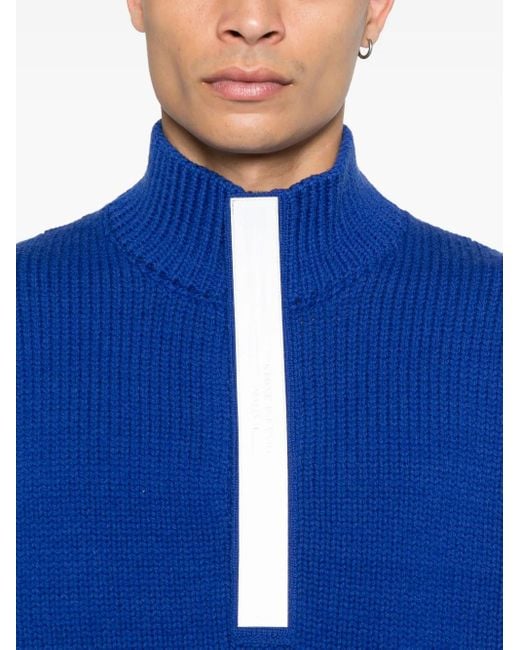 Stone Island Blue High-Neck Zip-Front Sweater for men