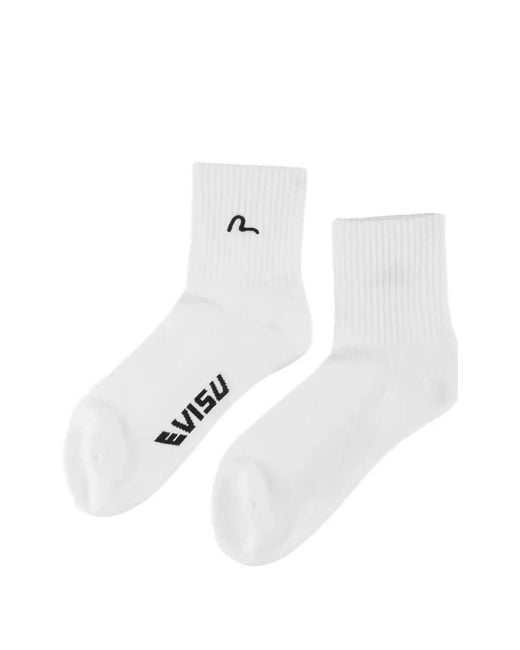 Evisu White Seagull-Embroidered Logo-Print Socks
